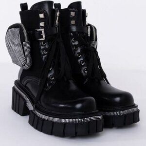 AZALEA WANG BRING ON A  LITTLE BLING CHUNKY BOOTIE IN BLACK ( BRAND NEW !!!! )